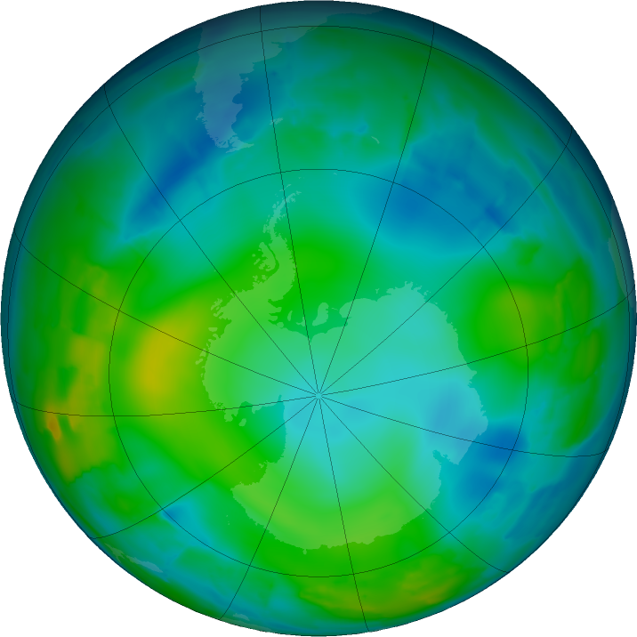 Antarctic ozone map for 01 June 2011